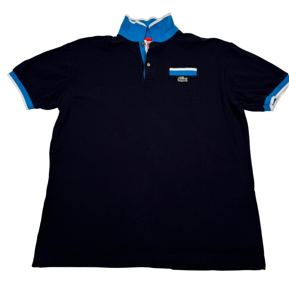 Lacoste LIVE Youth Polo Shirt Navy Blue Turquoise Tipped Size 7 Logo Pocket